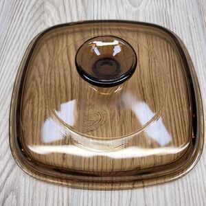 Pyrex Visions Corning Ware Amber Glass Square Lid 7 in Marked 32‎ A C READ